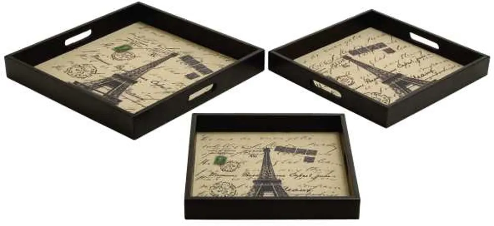 14 Inch Leather and Wood Eiffel Tower Tray-1