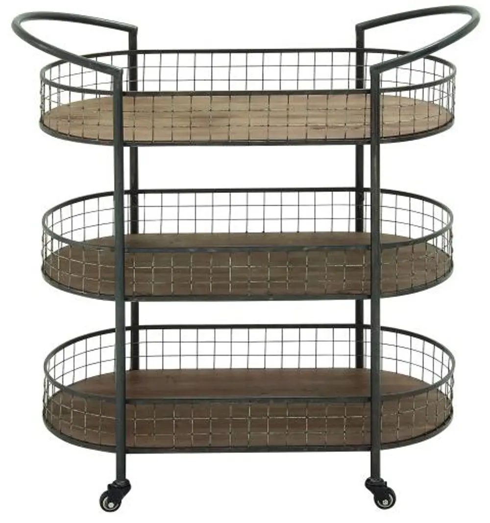 Metal and Wood 3 Tier Cart on Casters-1