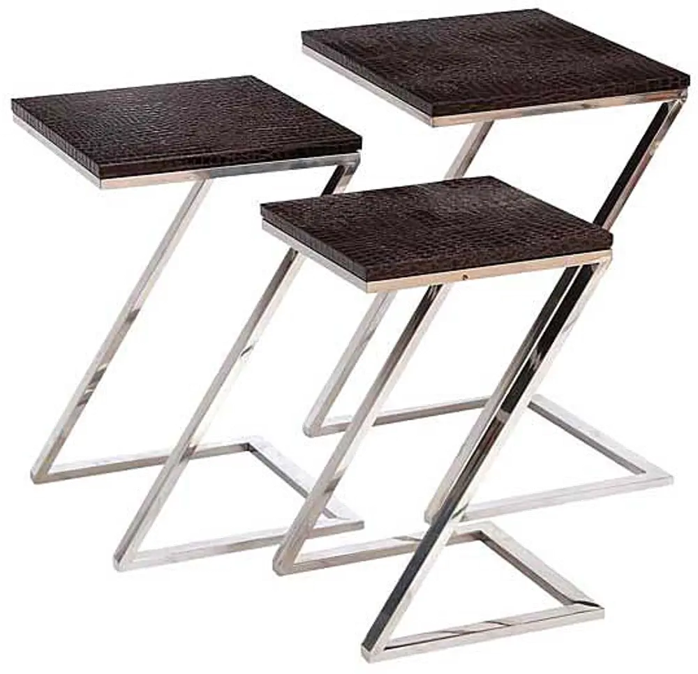 Metal and Wood Z Shaped Nesting Tables-Set of 3-1