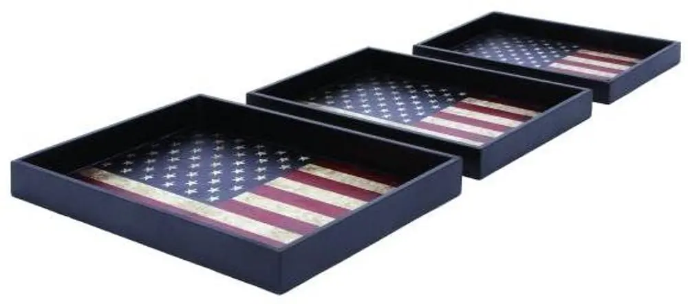 21 Inch Blue Wood and Leather Flag Tray-1