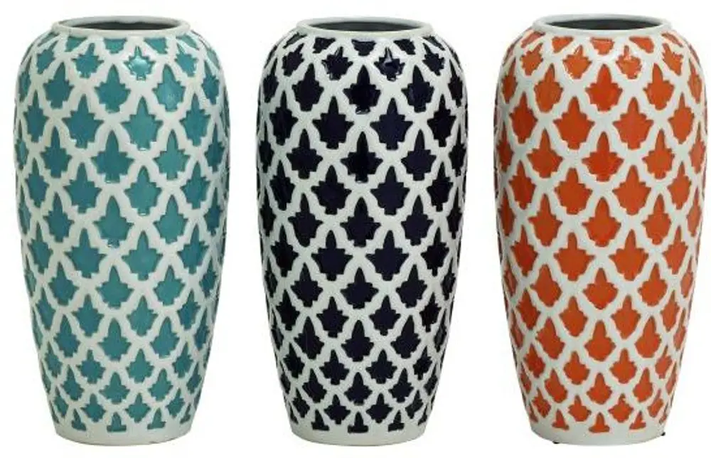 Assorted 12 Inch Ceramic Vase With Quatrefoil Design-1