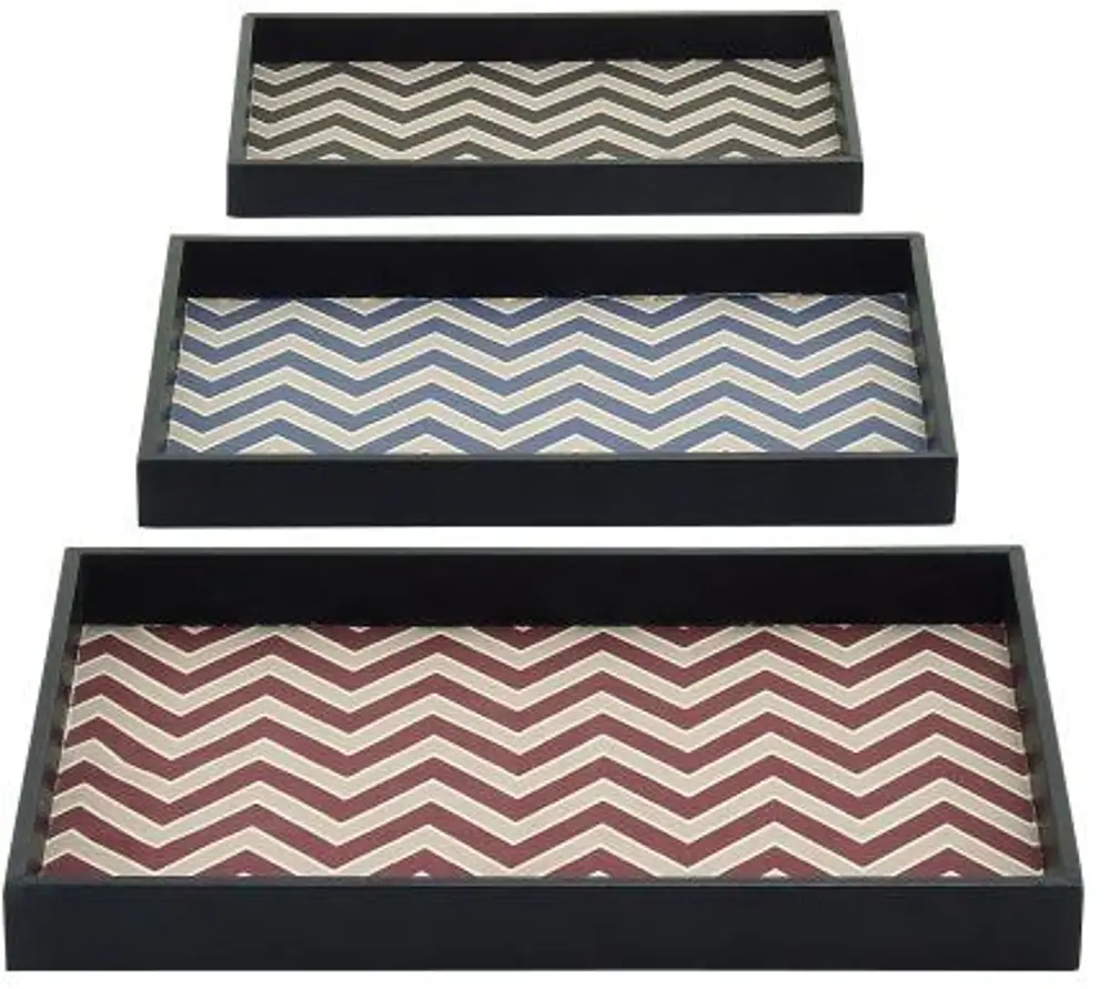 17 Inch Wood and Vinyl Chevron Patterned Tray-1