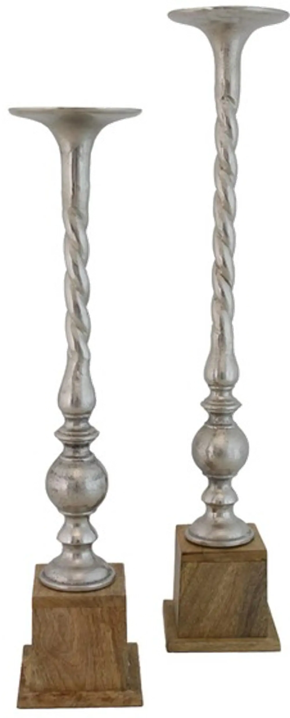 22 Inch Mango Wood and Metal Pillar Candle Holder-1
