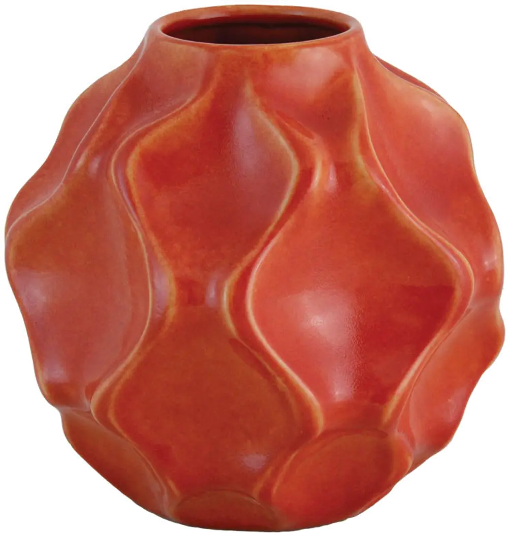 10 Inch Red-Orange Short Ceramic Vase-1