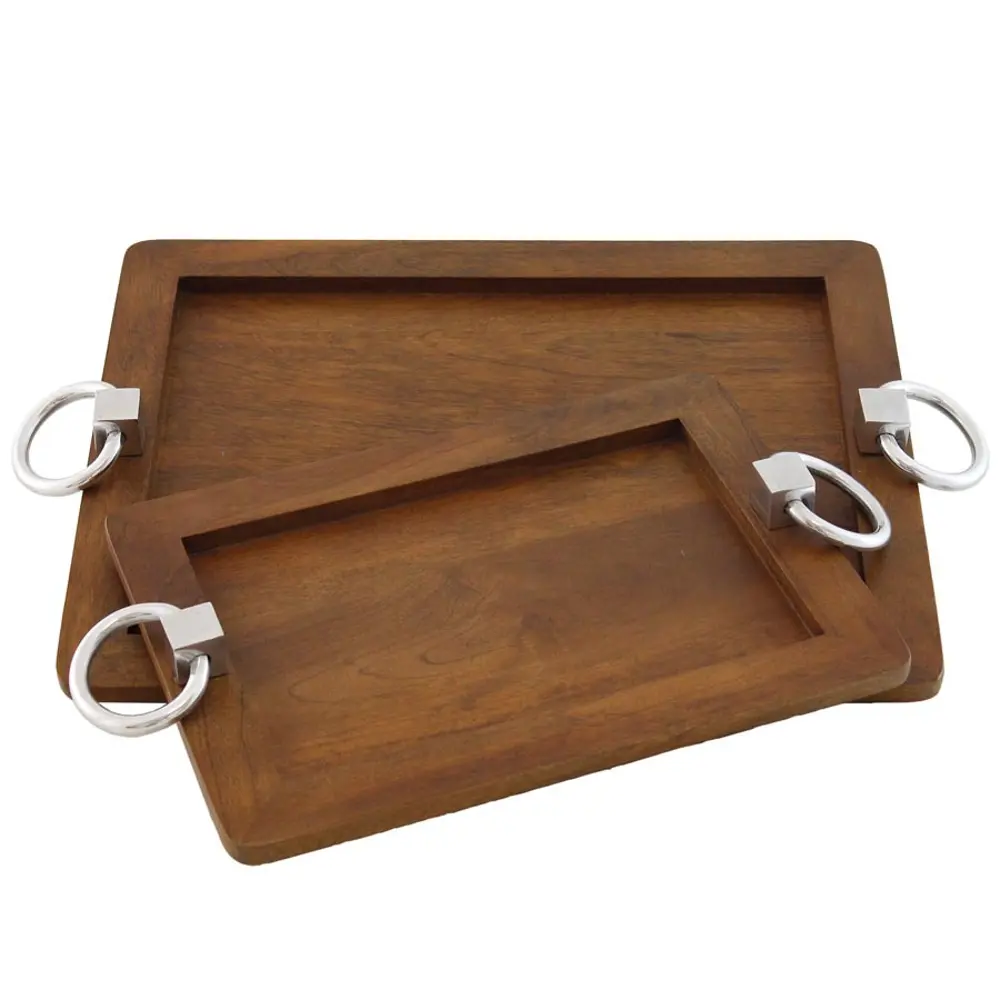 14 Inch Wood Tray with Handles-1