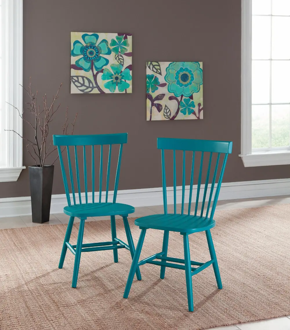 Blue Spindle Back Chair Pair - Cottage Road -1
