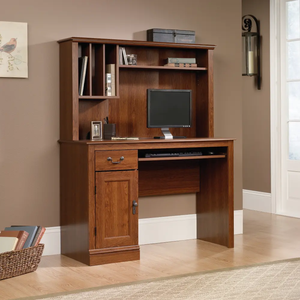Planked Cherry Computer Desk with Hutch - Camden County-1