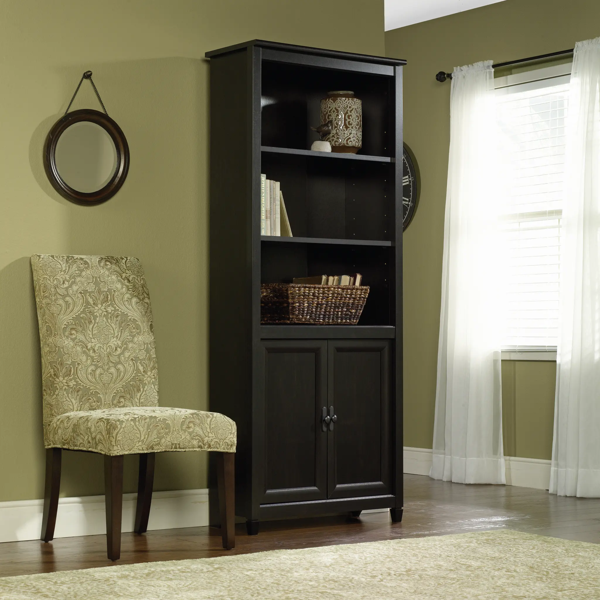 409046 Black Library Bookcase with Doors - Edge Water sku 409046