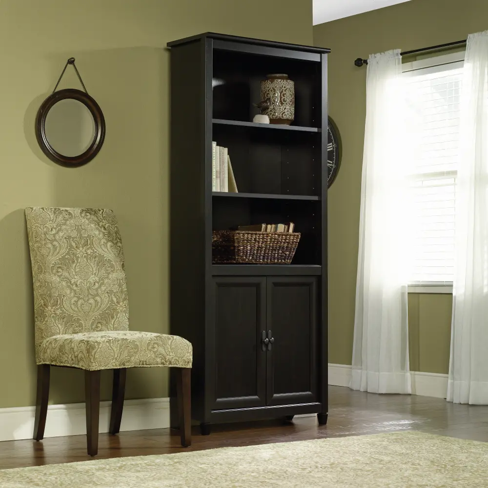 Black Library Bookcase with Doors - Edge Water -1
