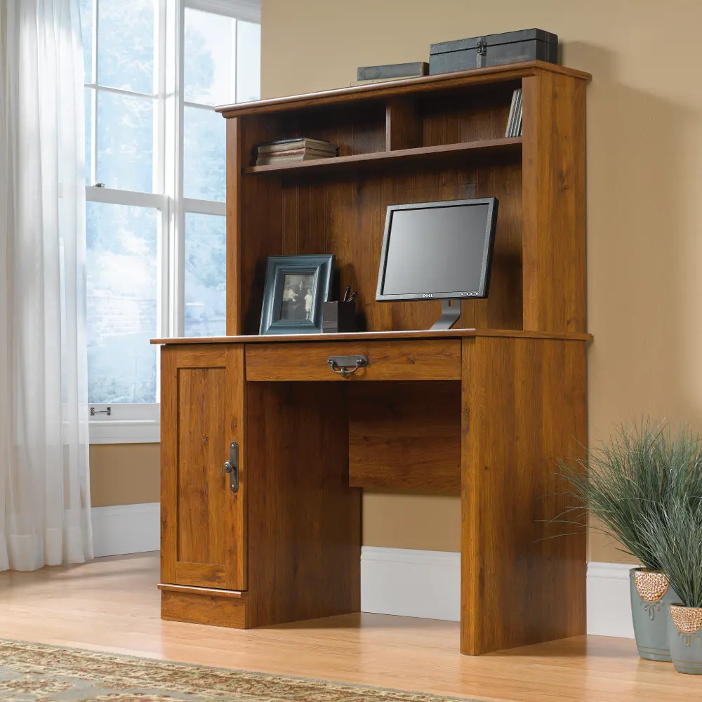 Abbey Oak Computer Desk with Hutch - Harvest Mill -1