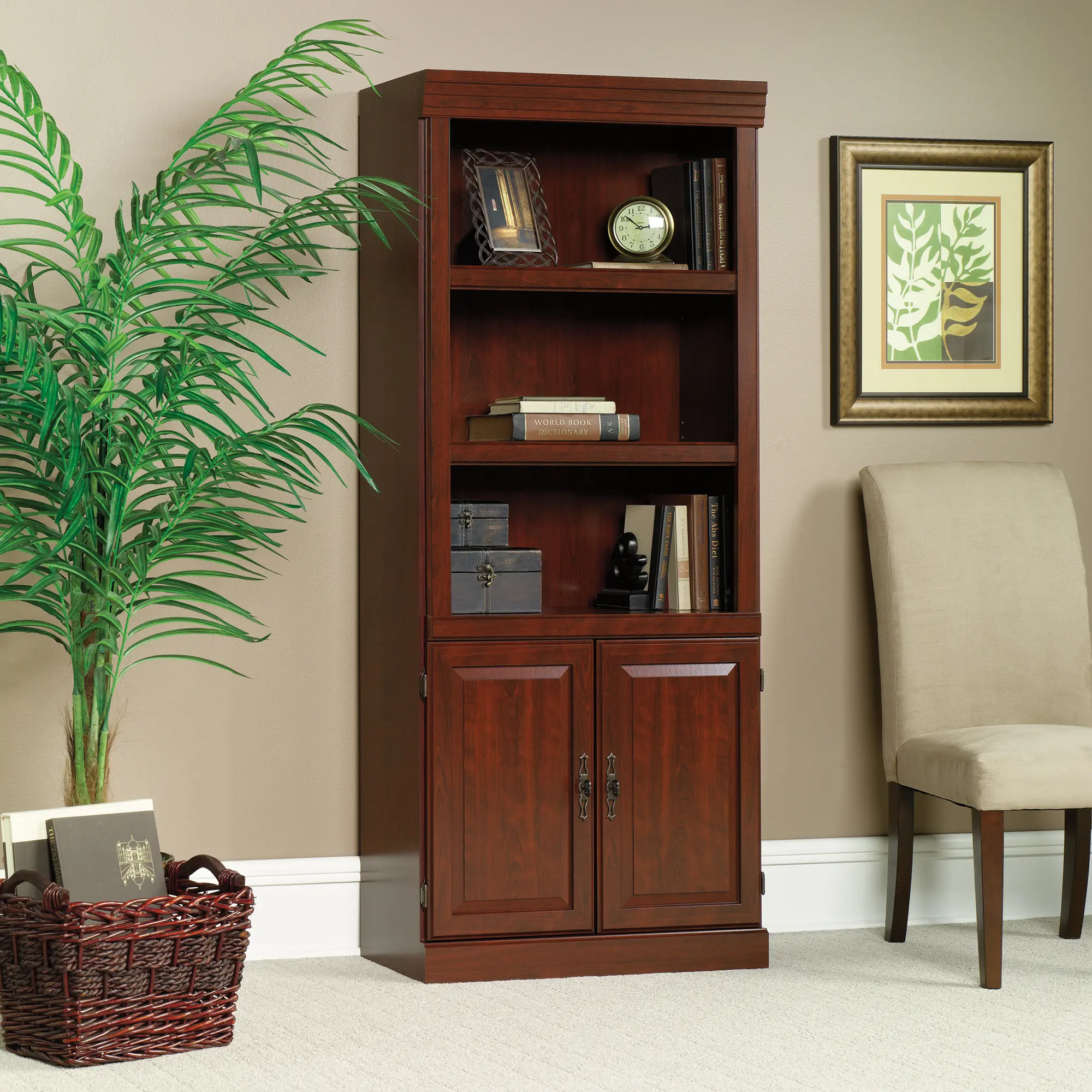 Classic Cherry Library Bookcase with Doors - Heritage Hill