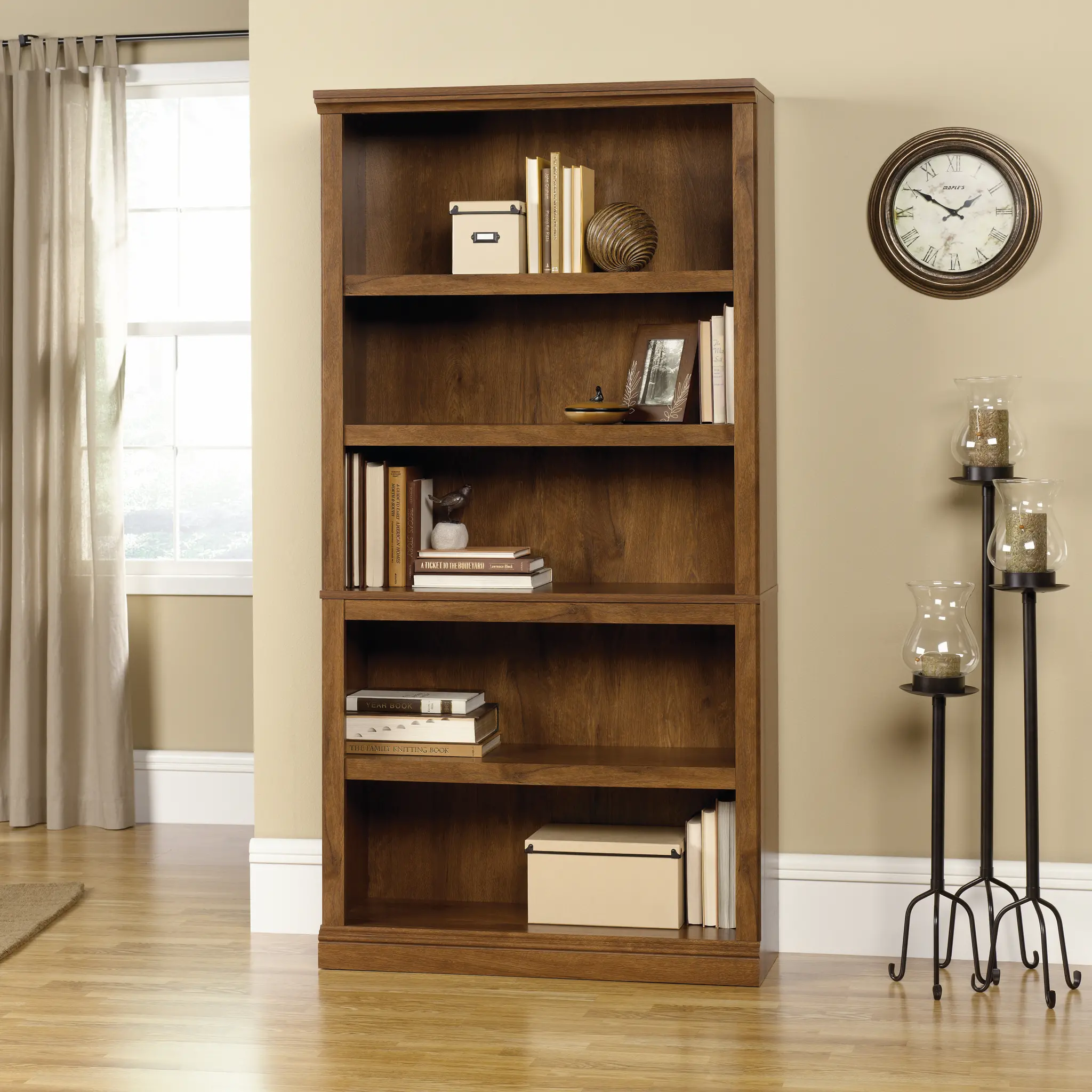 Oiled Oak 5-Shelf Bookcase - Storage