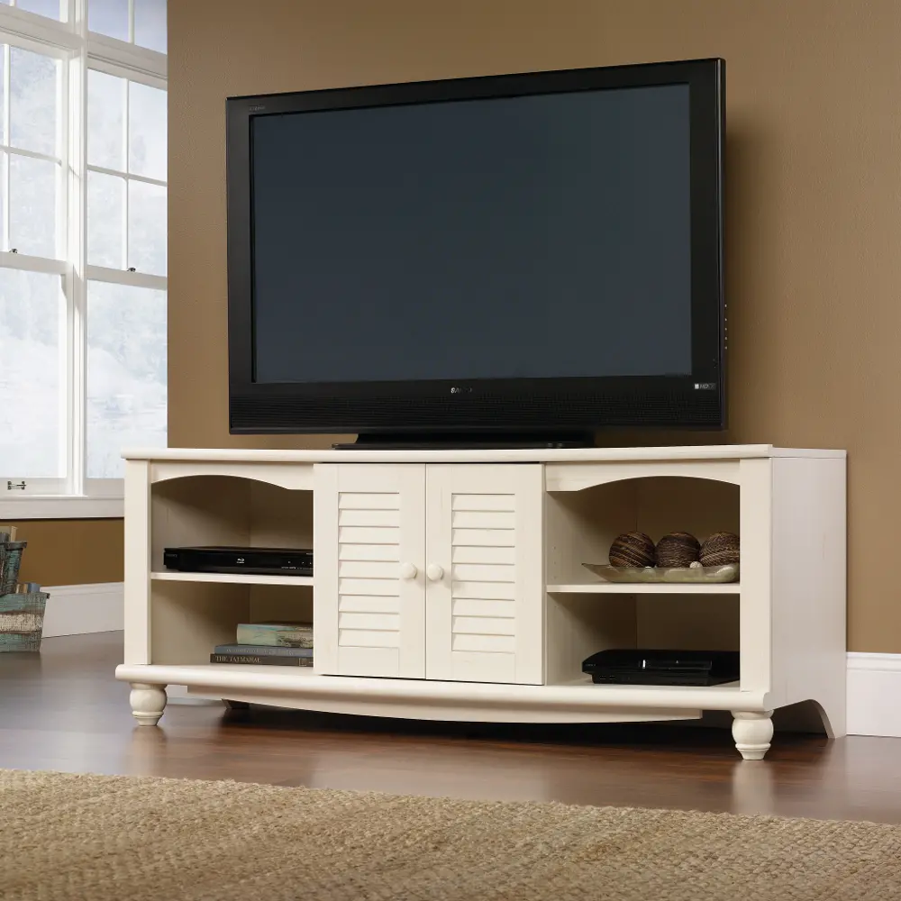 Antiqued White TV Stand - Harbor View -1