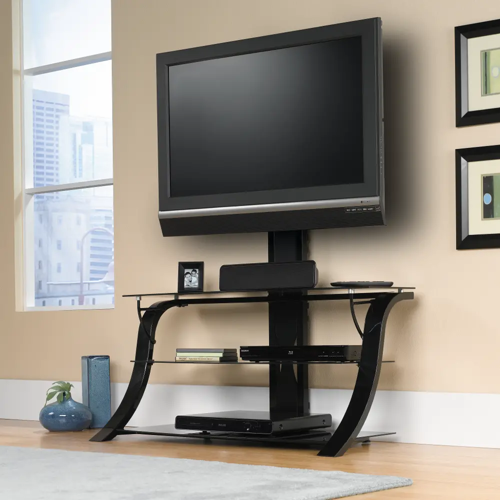Black/Black Glass TV Stand with Mount-1