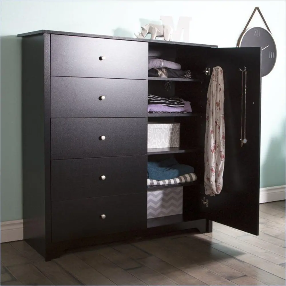 3170045 Black Door Chest with 5 Drawers - Vito -1