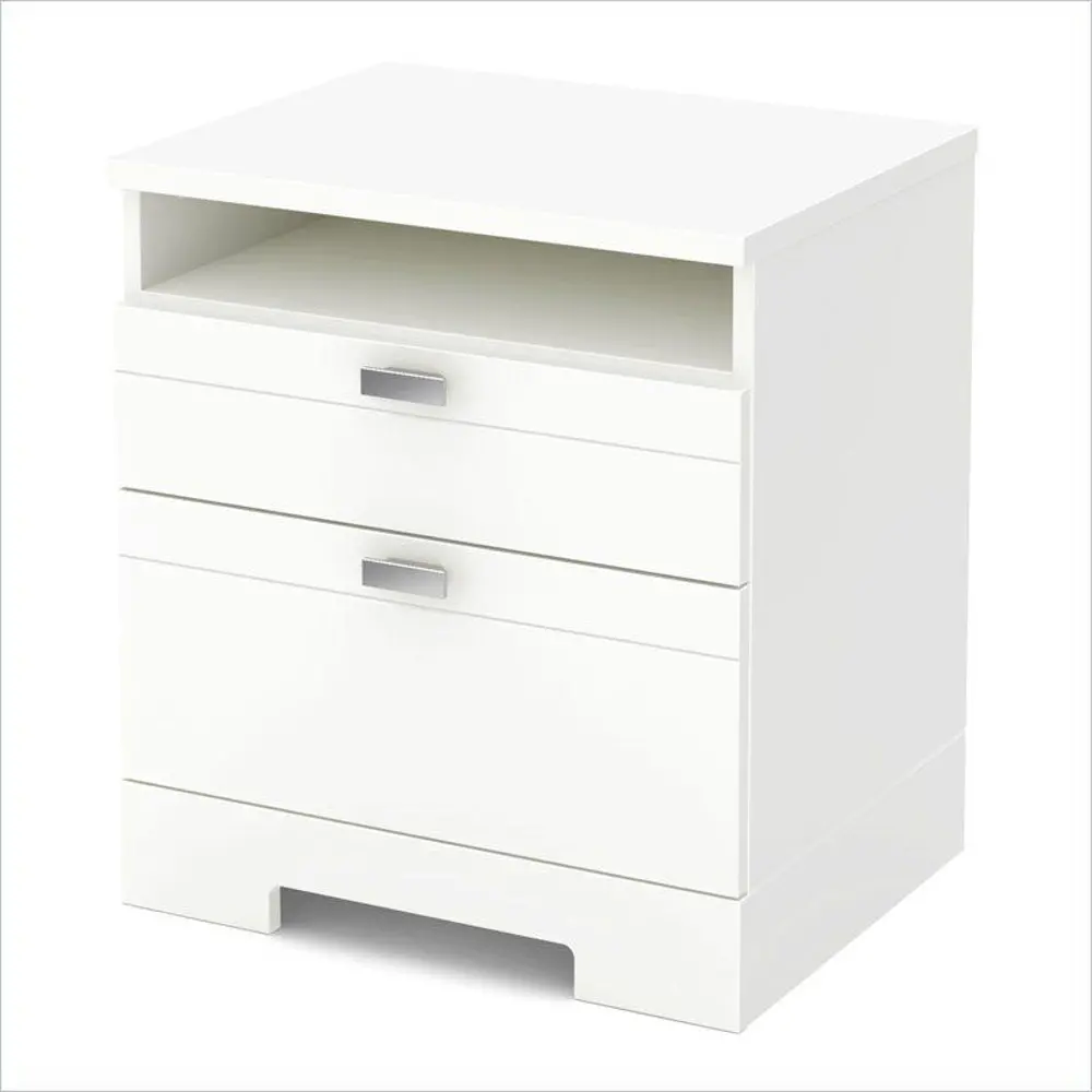 3840060 Reevo White Nightstand with Drawers and Cord Catcher-1