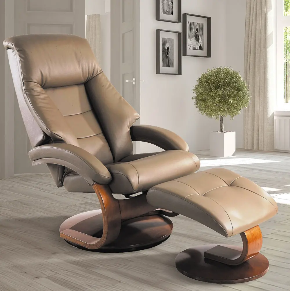 Sand Top Grain Leather Swivel Recliner with Ottoman - Oslo-1