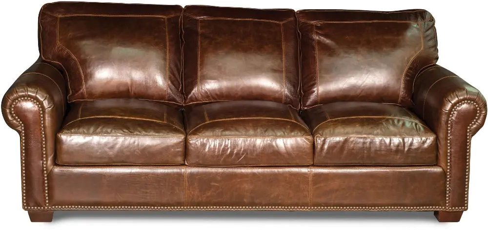 Classic Traditional Pecan Brown Leather Sofa Sleeper-1