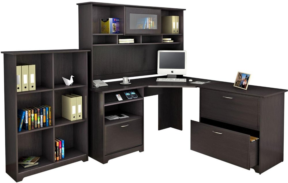 Espresso Oak Corner Desk With Hutch Lateral File And Bookcase Espresso Oak Corner Desk With Hutch Lateral File And Bookcase Cabot Rc Willey Furniture