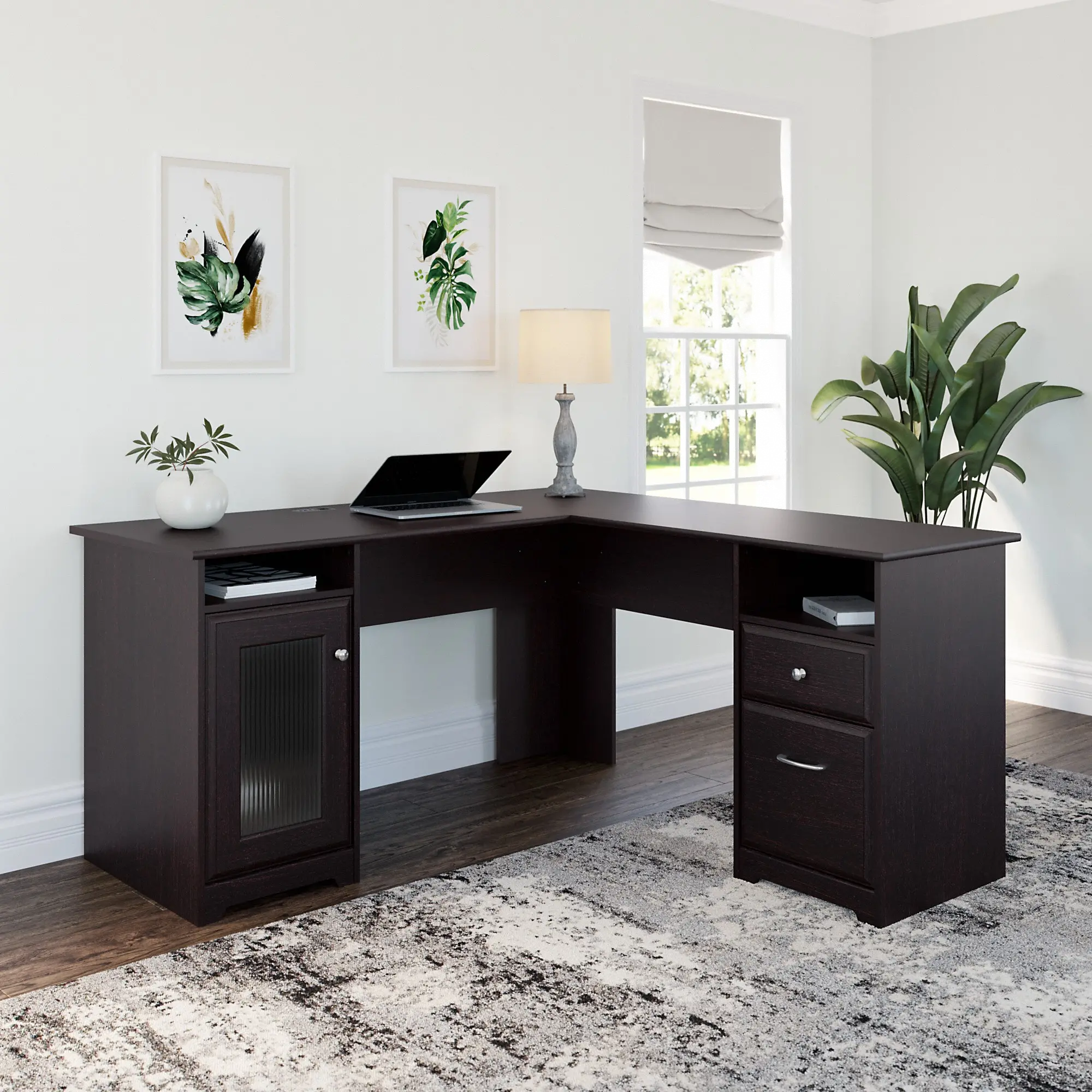 Cabot Espresso Oak L-Desk (60 Inch) - Bush Furniture