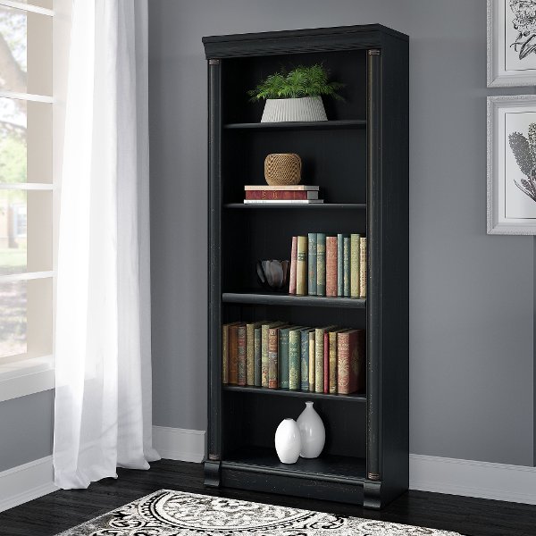 Antique Black Executive 5 Shelf Bookcase
