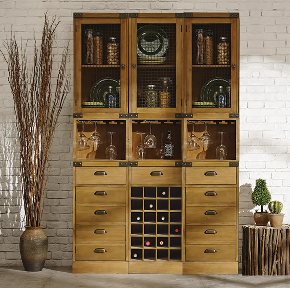9PC:COO/CHINACABINET Ink+Ivy Cooper Elm 9 Piece Rustic Industrial China Cabinet-1