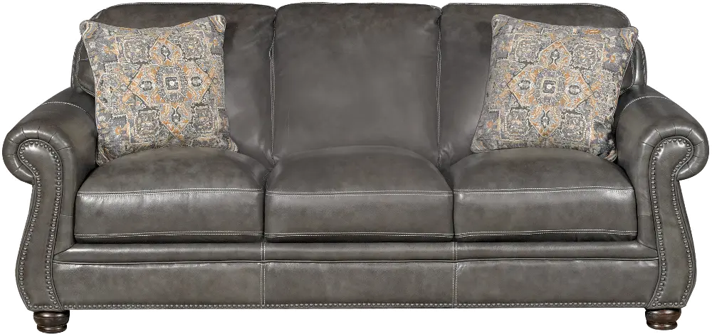 Classic Traditional Charcoal Gray Leather Sofa - London-1