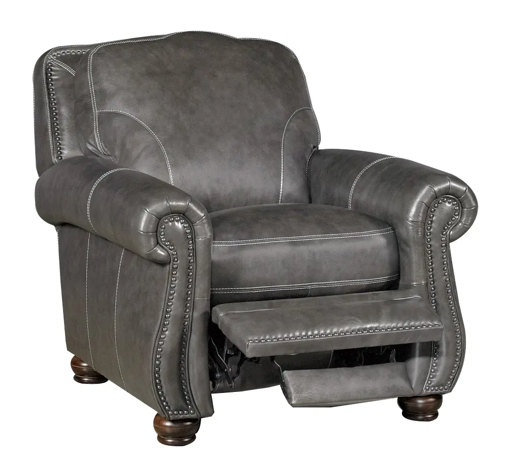 London 38 Inch Charcoal Push-Back Leather Recliner-1