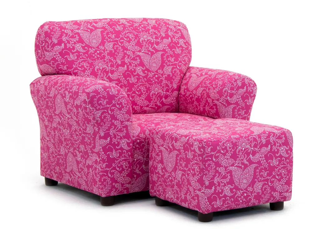 Candy Pink Club Chair and Ottoman Set - Small Paisley -1