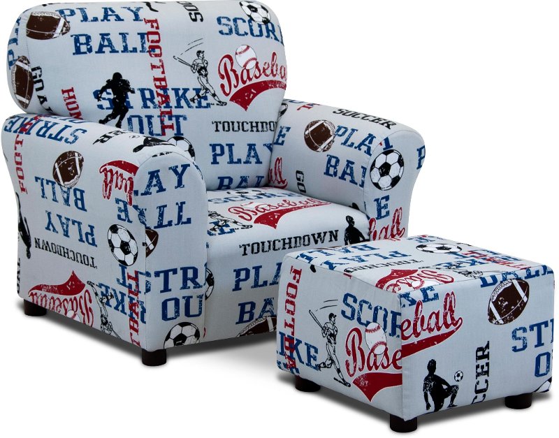 All Sports American Blue Club Chair Ottoman Set