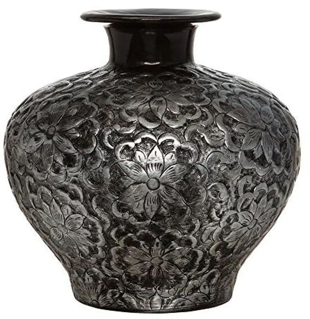 HV6621SL/SILVER Hydrocal Two Tone Black and Silver Ceramic Vase-1