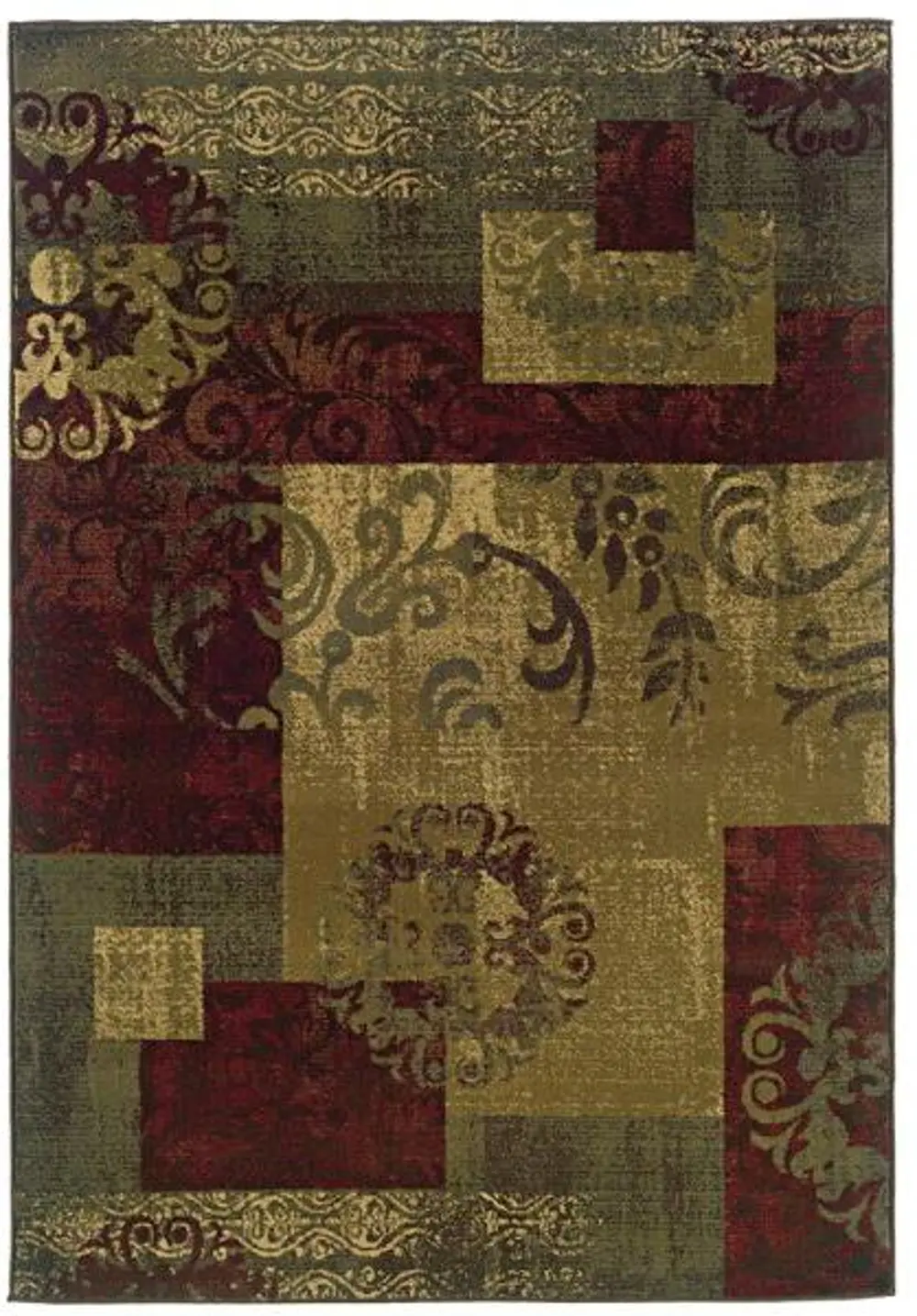 8 x 10 Large Red, Green, and Gold Area Rug - Tybee-1