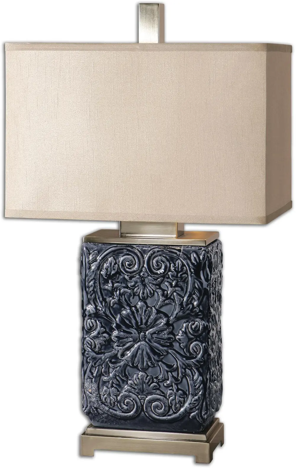 Distressed Charcoal Blue Ceramic Table Lamp-1
