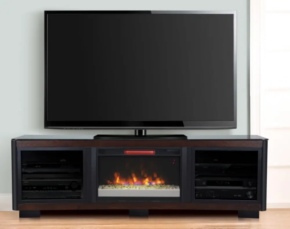 76 Inch Cocoa Brown Curved Fireplace and TV Stand-1