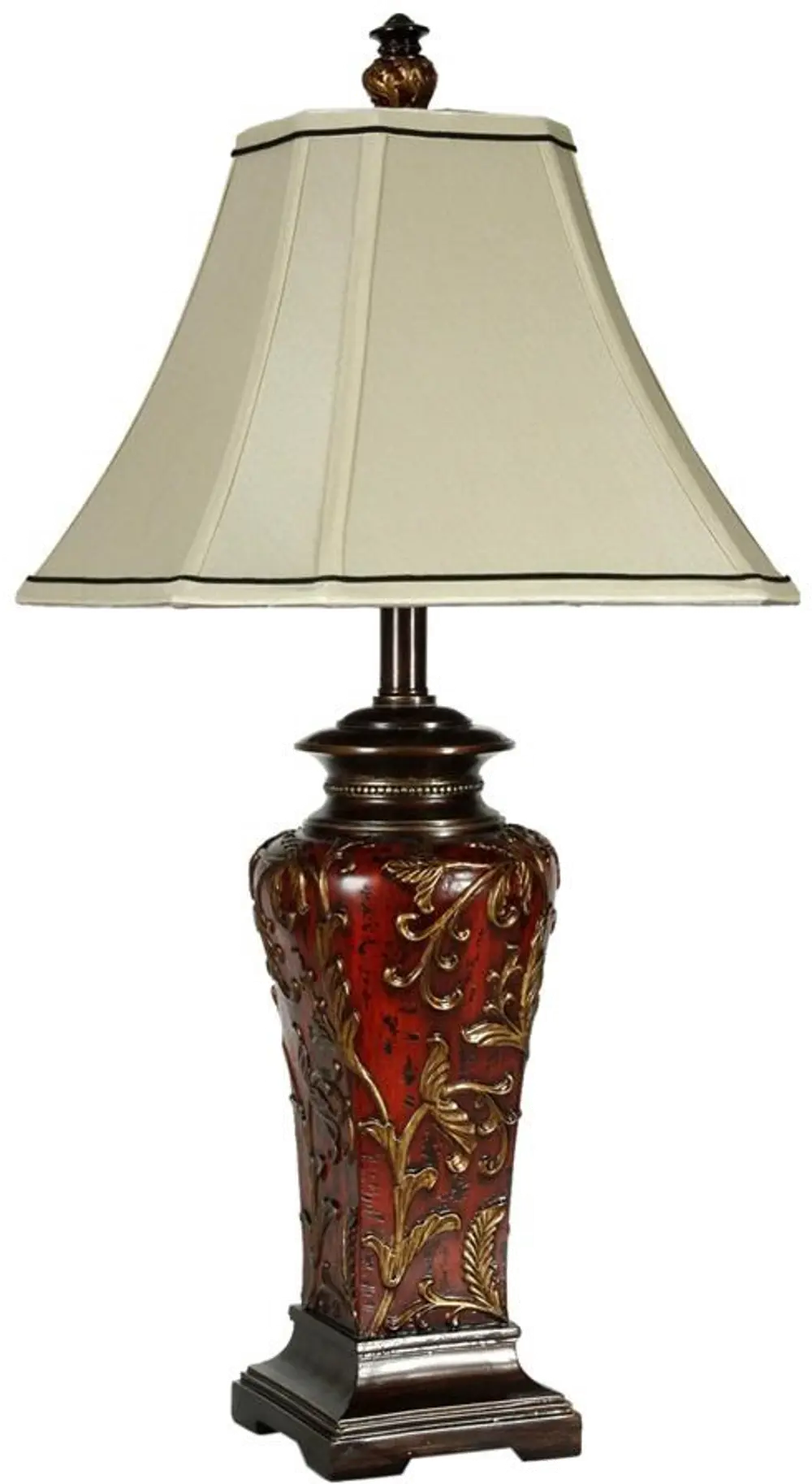 Crimson Red and Gold Floral Table Lamp-1