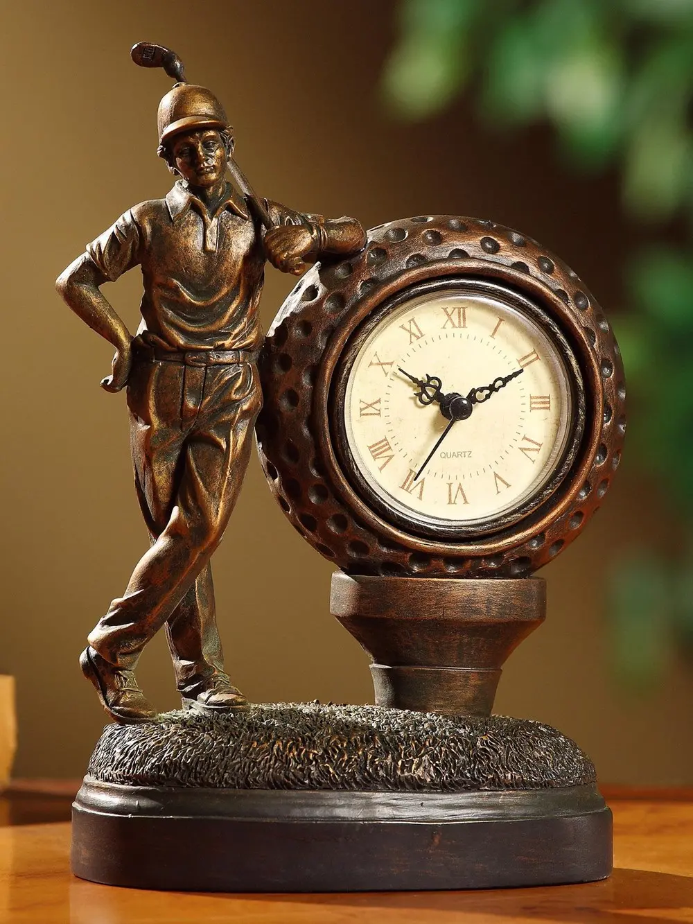 Golden Bronze Golfer Table Clock-1