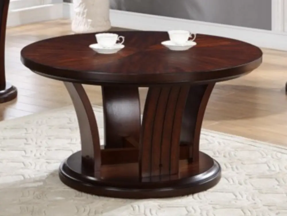 Round Cherry Coffee Table with Casters-1
