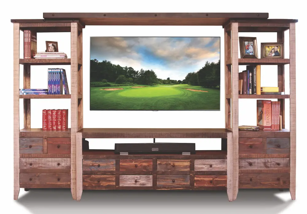 Antique Red Pine 4 Piece Entertainment Center-2