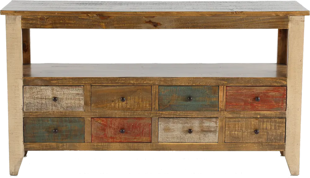 Antique Rustic Pine Console Table-1