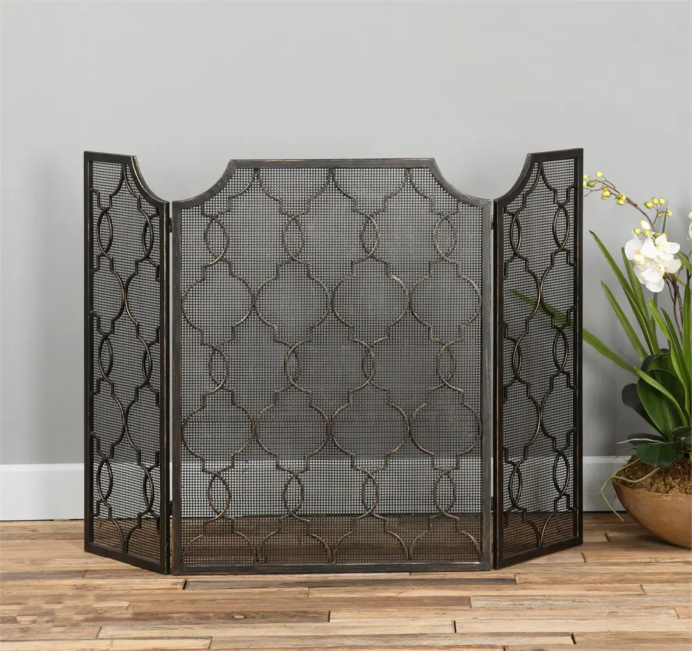 Silver-Champagne Metal Fireplace Screen-1
