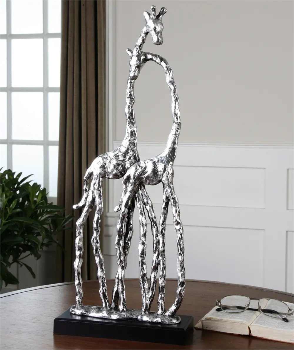 Cuddling Silver Giraffe Figurine-1