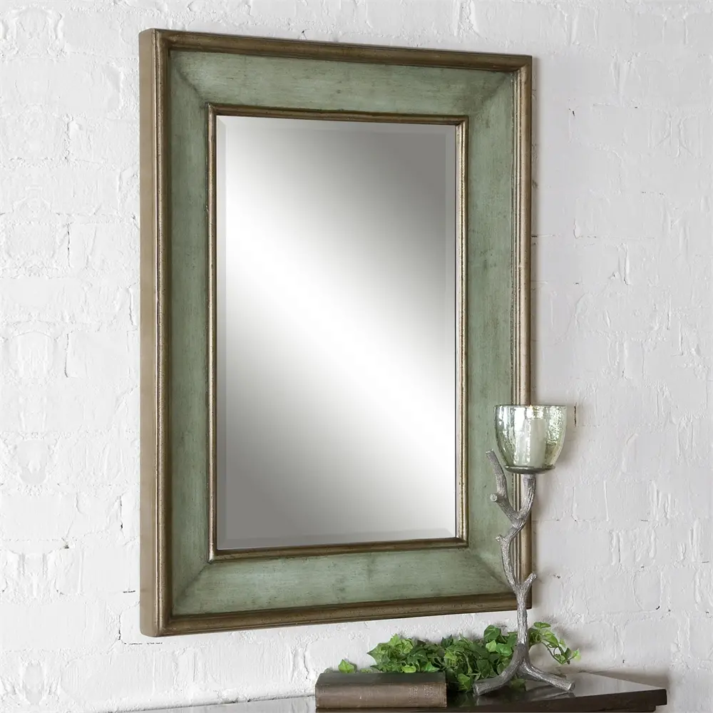Blue-Green Wood Framed Mirror-1