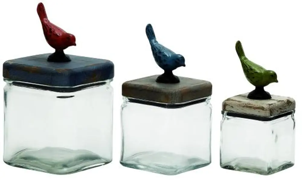 11 Inch Glass Lidded Canister with Bird-1