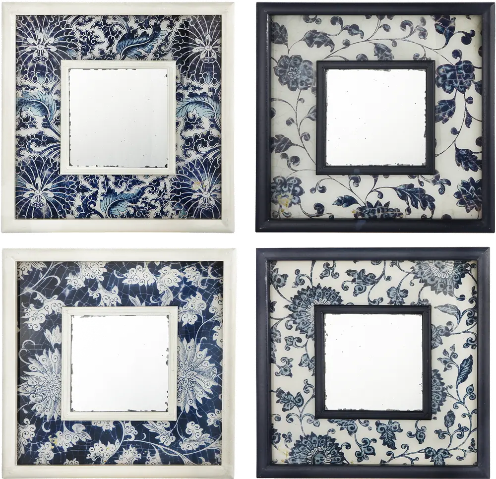 Assorted Navy and White Floral Square Mirror-1
