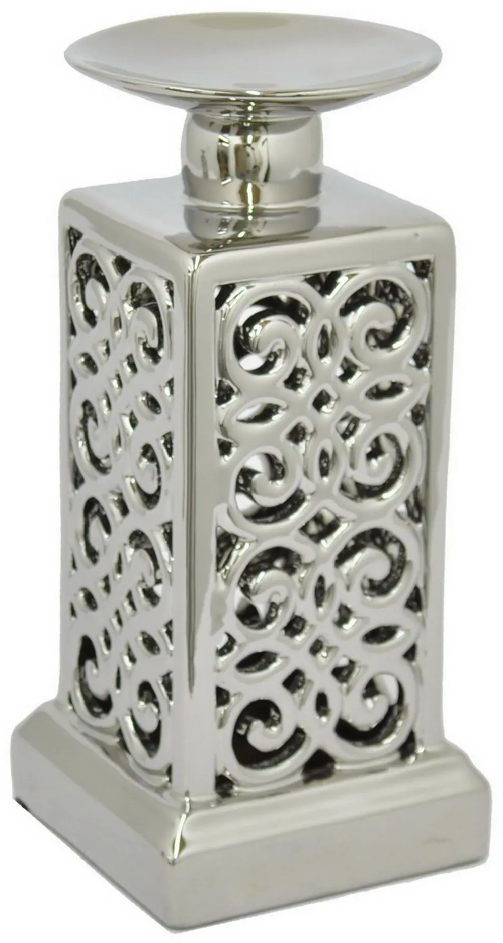 Medium Silver Ceramic Candleholder-1