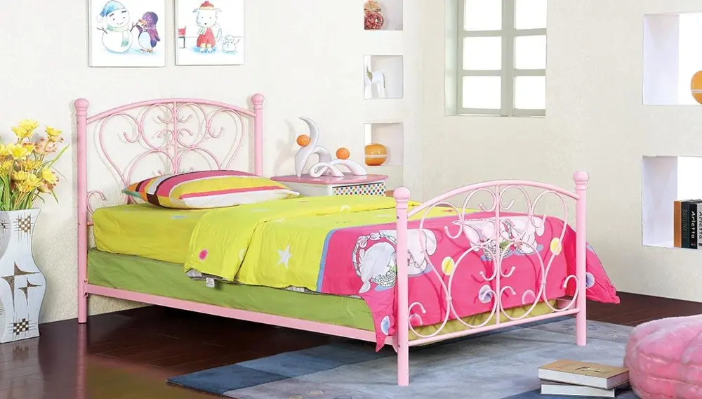 IDF-7706PK/TWINBED Pink Princess Twin Metal Bed - Belle -1