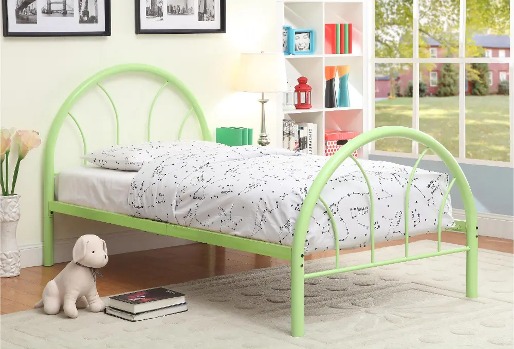 IDF-7712AG-T/TWINBED Green Metal Twin Bed - Clarkson-1