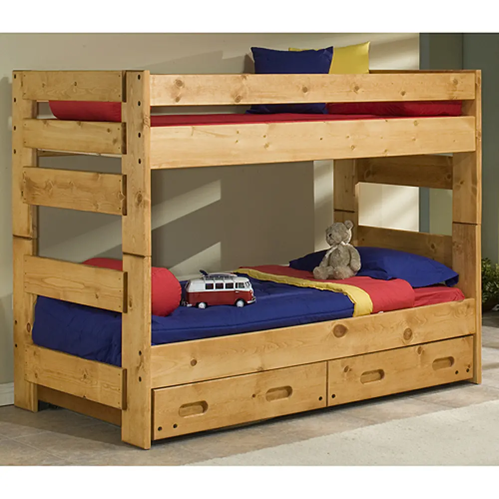 Cinnamon Rustic Pine Twin-over-Twin Bunk Bed with Drawers - Palomino -1