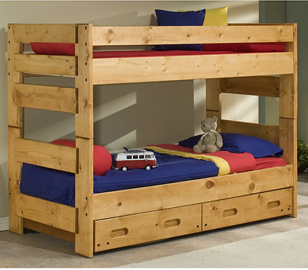 Cinnamon Rustic Pine Twin-over-Twin Bunk Bed with Drawers - Palomino -1