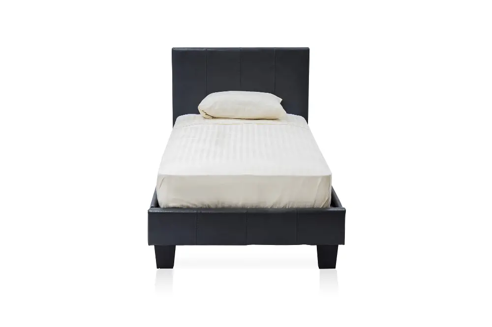 IDF-7008GY-T/TWINBED Gray Leatherette Twin Platform Bed - Manhattan-1